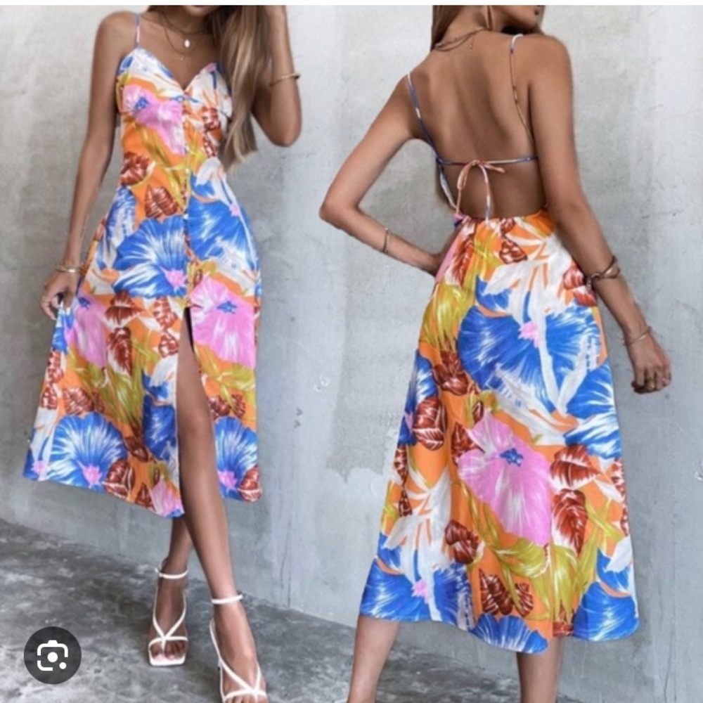 ZARA TROPICAL PRINT MIDI DRESS